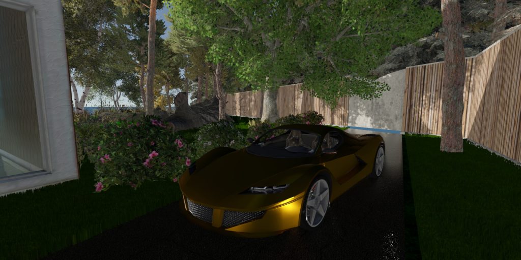 Шикарный автомобиль во дворе локации онлайн-игры Maska