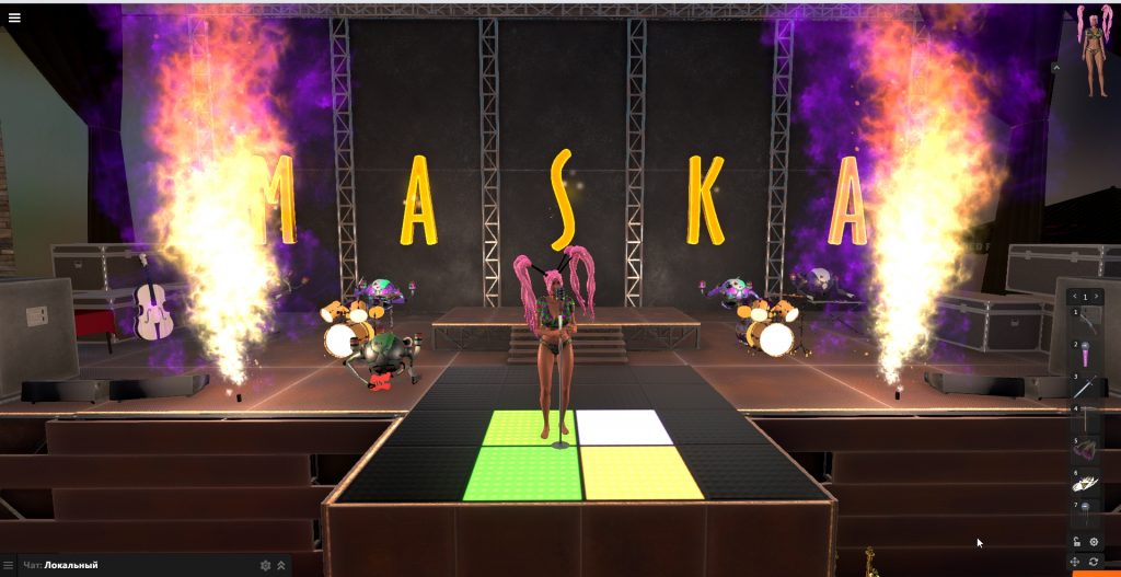 На сцене с микрофоном в 3D-мире "Maska"
